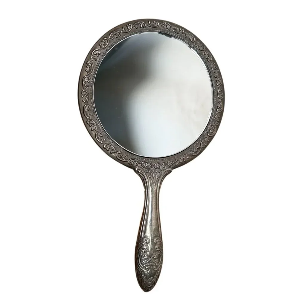 Vintage Handheld Mirror Boudoir Floral Collectible Heavy Cosplay Cottage